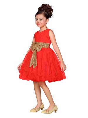 Red Kids Partywear Frock 3