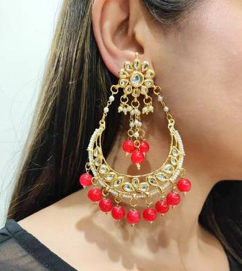 Erum Red Kundan Chandbali Earrings 1