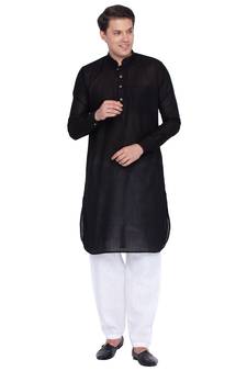 Black Linen Pathani Khan Suit Set