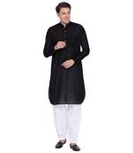 Black Linen Pathani Khan Suit Set