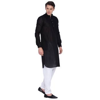 Black Linen Pathani Khan Suit Set 2