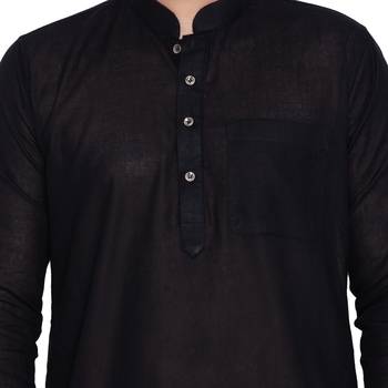 Black Linen Pathani Khan Suit Set 3