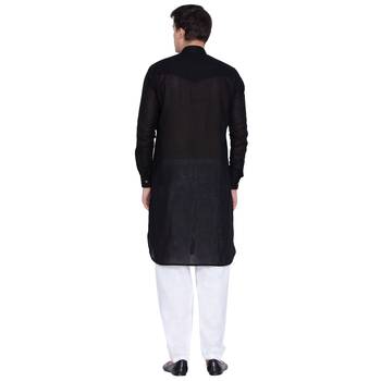 Black Linen Pathani Khan Suit Set 4