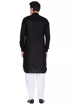 Black Linen Pathani Khan Suit Set