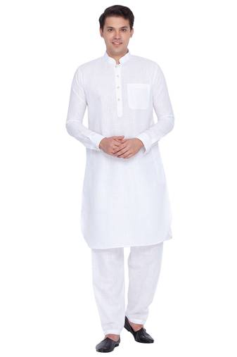 White Linen Pathani Khan Suit Set