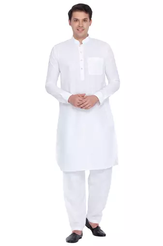 White Linen Pathani Khan Suit Set
