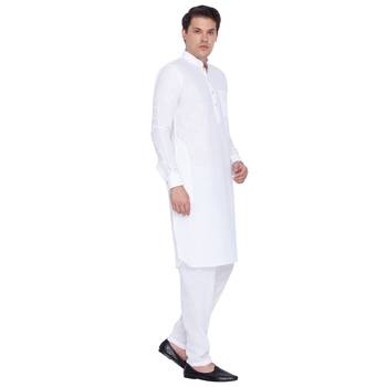 White Linen Pathani Khan Suit Set 2
