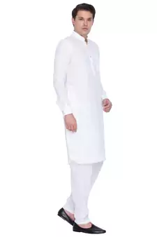 White Linen Pathani Khan Suit Set