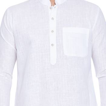 White Linen Pathani Khan Suit Set 3