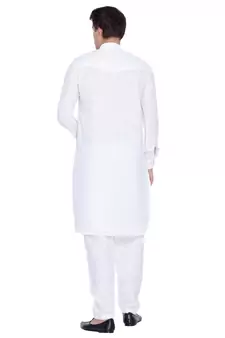 White Linen Pathani Khan Suit Set