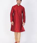 Maroon Cotton Silk Kurta And Pyjama Set