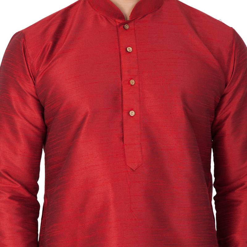 Maroon Cotton Silk Kurta And Pyjama Set