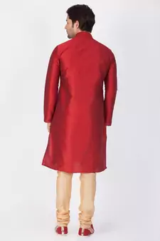 Maroon Cotton Silk Kurta And Pyjama Set