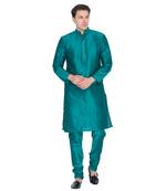 Green Cotton Silk Kurta And Pyjama Set