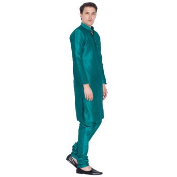 Green Cotton Silk Kurta And Pyjama Set 2