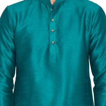 Green Cotton Silk Kurta And Pyjama Set 3