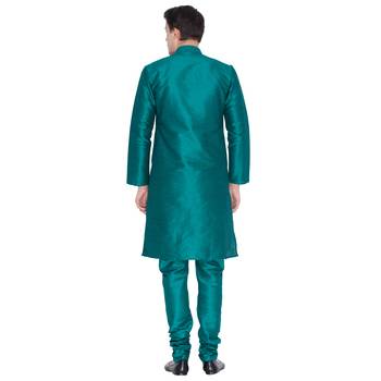Green Cotton Silk Kurta And Pyjama Set 4