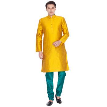 Gold Cotton Silk Kurta And Pyjama Set 1