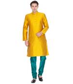 Gold Cotton Silk Kurta And Pyjama Set
