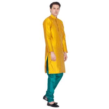 Gold Cotton Silk Kurta And Pyjama Set 2