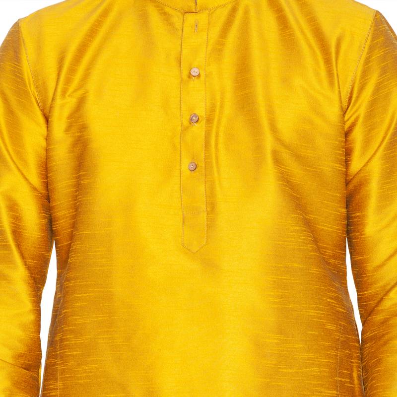 Gold Cotton Silk Kurta And Pyjama Set