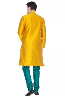 Gold Cotton Silk Kurta And Pyjama Set