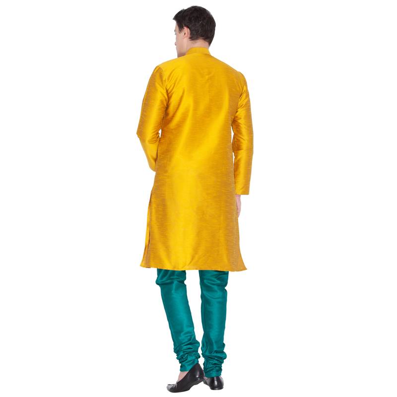 Gold Cotton Silk Kurta And Pyjama Set