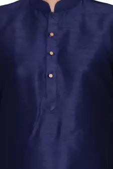 Navy Blue Cotton Silk Kurta And Pyjama Set