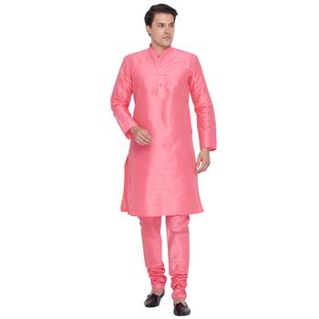 Pink Cotton Silk Kurta And Pyjama Set 1