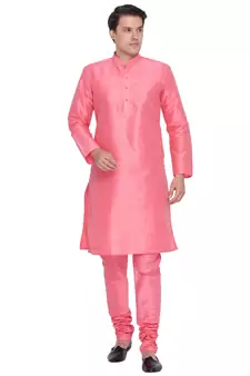 Pink Cotton Silk Kurta And Pyjama Set
