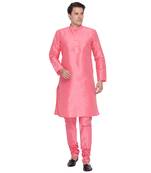 Pink Cotton Silk Kurta And Pyjama Set