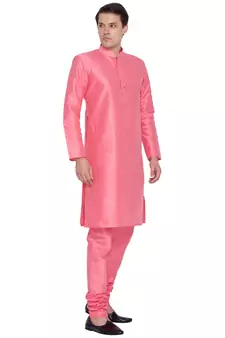 Pink Cotton Silk Kurta And Pyjama Set