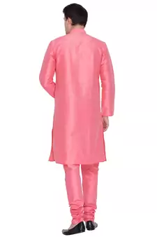 Pink Cotton Silk Kurta And Pyjama Set