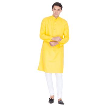 Yellow Linen Kurta And Pyjama Set 1