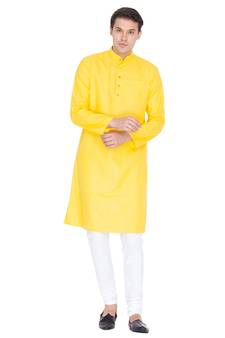 Yellow Linen Kurta And Pyjama Set