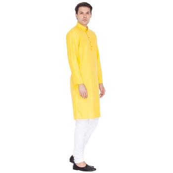 Yellow Linen Kurta And Pyjama Set 2