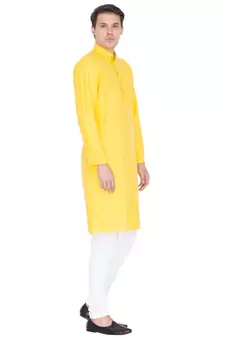 Yellow Linen Kurta And Pyjama Set