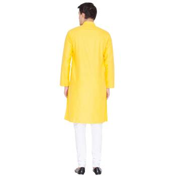 Yellow Linen Kurta And Pyjama Set 4