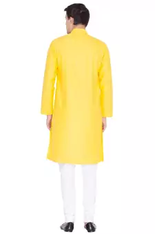 Yellow Linen Kurta And Pyjama Set