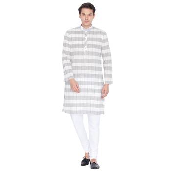 White Cotton Kurta And Pyjama Set 1
