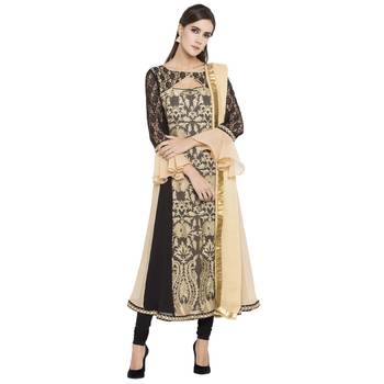 Beige Printed Georgette Salwar With Dupatta 1