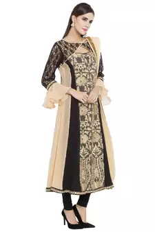 Beige Printed Georgette Salwar With Dupatta