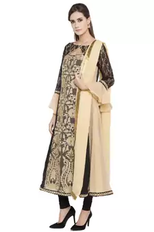 Beige Printed Georgette Salwar With Dupatta