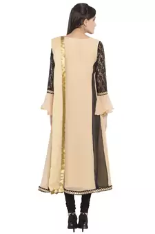 Beige Printed Georgette Salwar With Dupatta