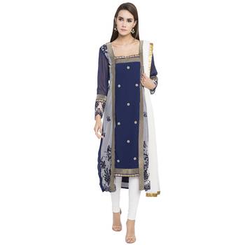Blue Printed Georgette Salwar With Dupatta 1
