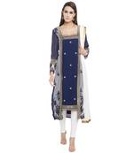 Blue Printed Georgette Salwar With Dupatta
