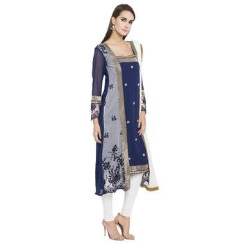 Blue Printed Georgette Salwar With Dupatta 2