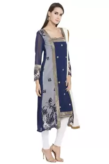 Blue Printed Georgette Salwar With Dupatta