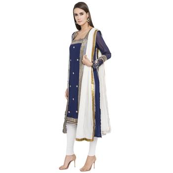Blue Printed Georgette Salwar With Dupatta 3