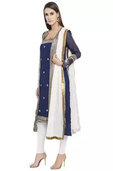 Blue Printed Georgette Salwar With Dupatta